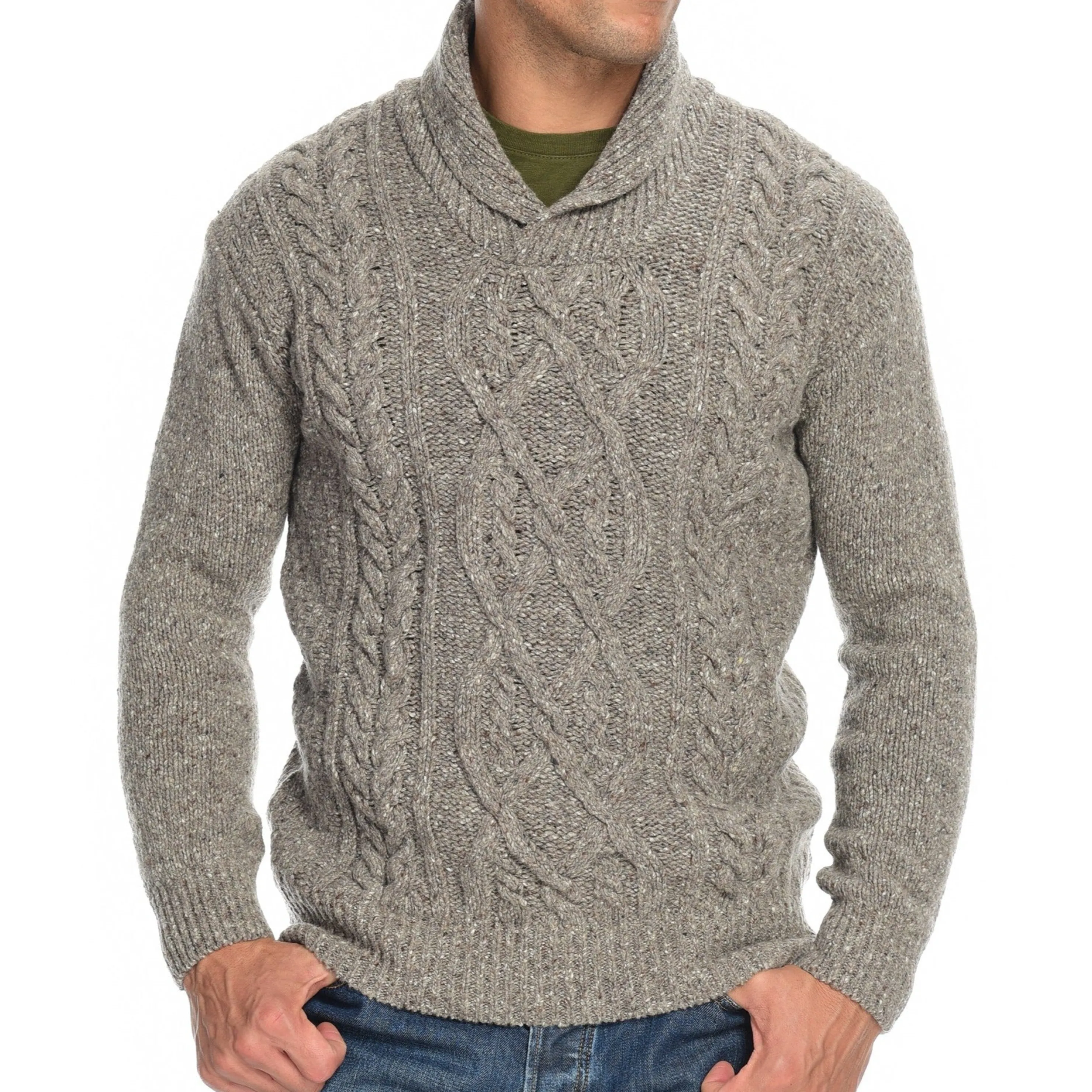 Clearance Irelandseye Knitted Clonard Shawl Collar Cable Pullover Men Outerwear