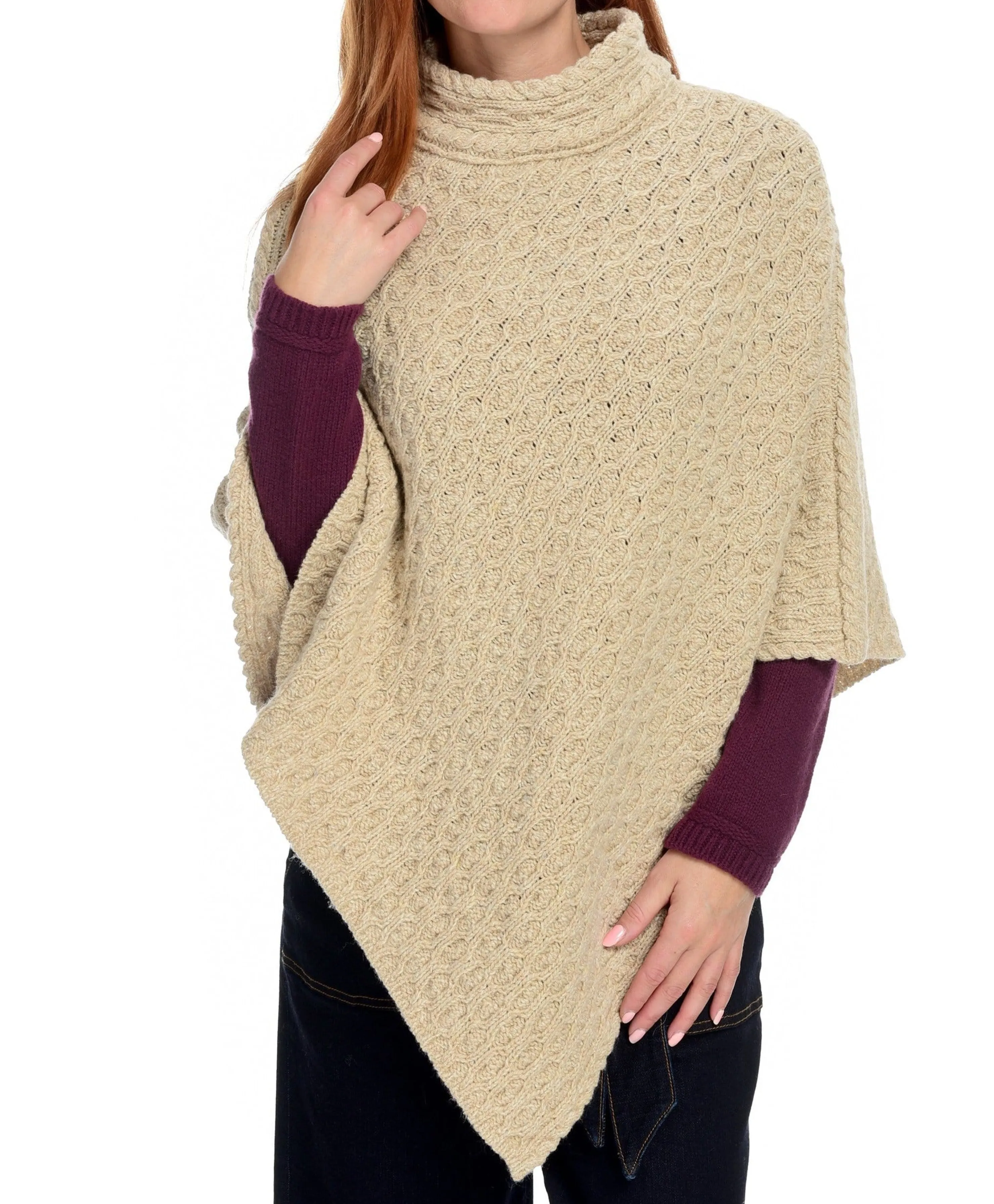 Clearance Irelandseye Newport High Neck Cable Poncho Women Outerwear