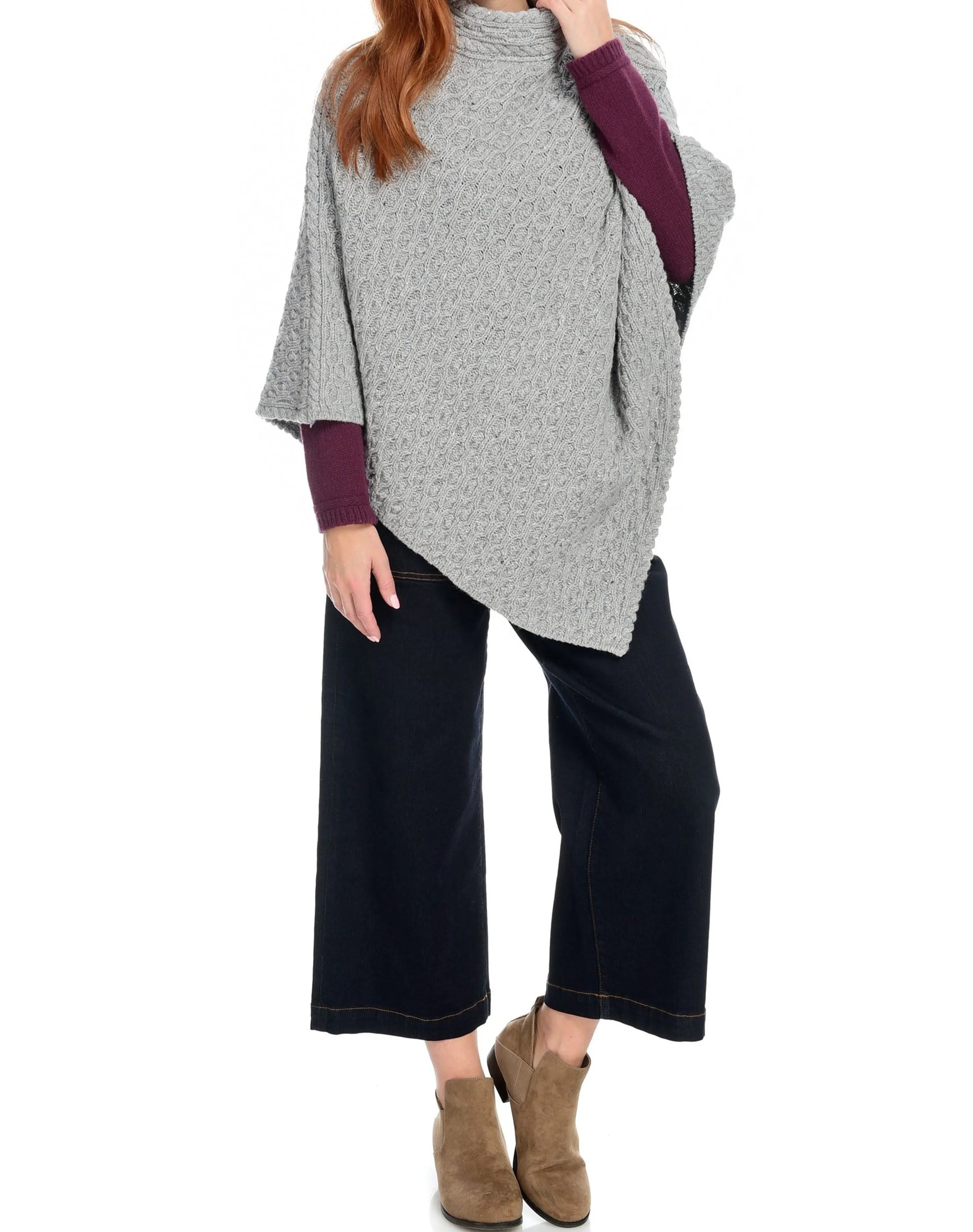 Clearance Irelandseye Newport High Neck Cable Poncho Women Outerwear